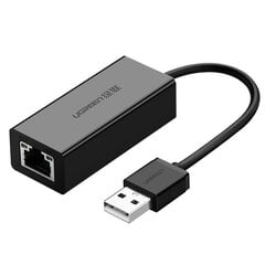USB-kaapeli Ugreen 2.0 100 Mbps Ethernet ulkoinen verkkosovitin, musta (CR110 20254). hinta ja tiedot | Puhelinkaapelit | hobbyhall.fi