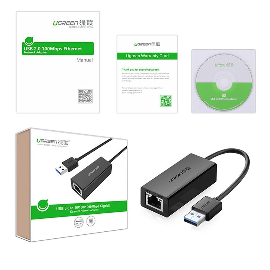 Adapter Ugreen 3.2 Gen 1 1000 Mbps Gigabit Ethernet ulkoinen verkkosovitin, musta (CR111 20256) hinta ja tiedot | Puhelinkaapelit | hobbyhall.fi