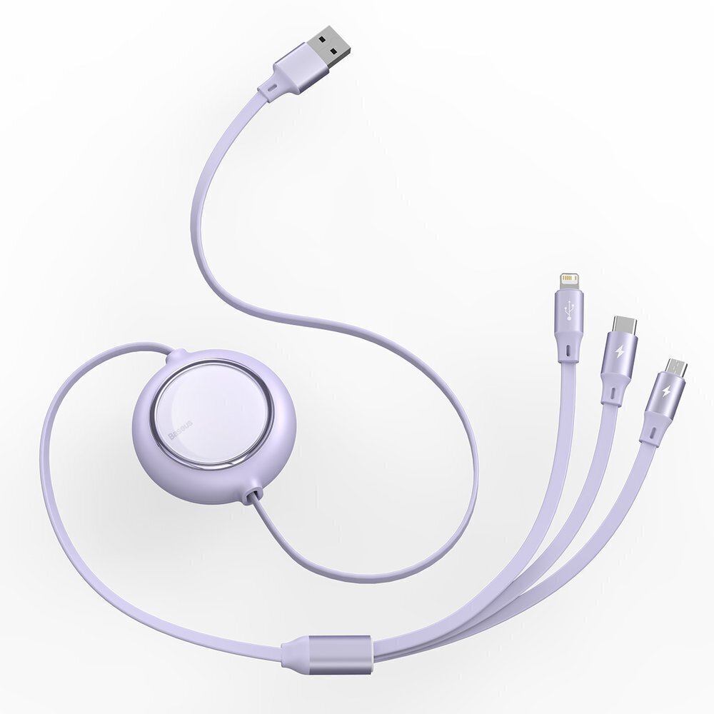 Baseus 3in1-kaapeli USB - USB Type C / Lightning / mikro, violetti hinta ja tiedot | Puhelinkaapelit | hobbyhall.fi