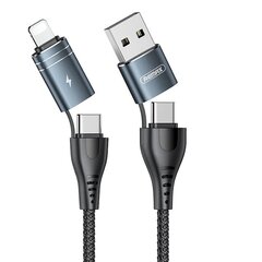 Remax kaapeli Wanen 4in1, USB/USB C/Lighting, 1.2 m, musta hinta ja tiedot | Puhelinkaapelit | hobbyhall.fi