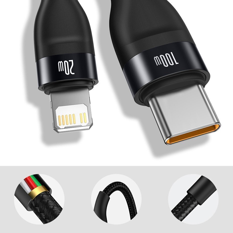 Baseus BSU2713BLK, USB Typ C / Lightning kaapeli hinta ja tiedot | Puhelinkaapelit | hobbyhall.fi