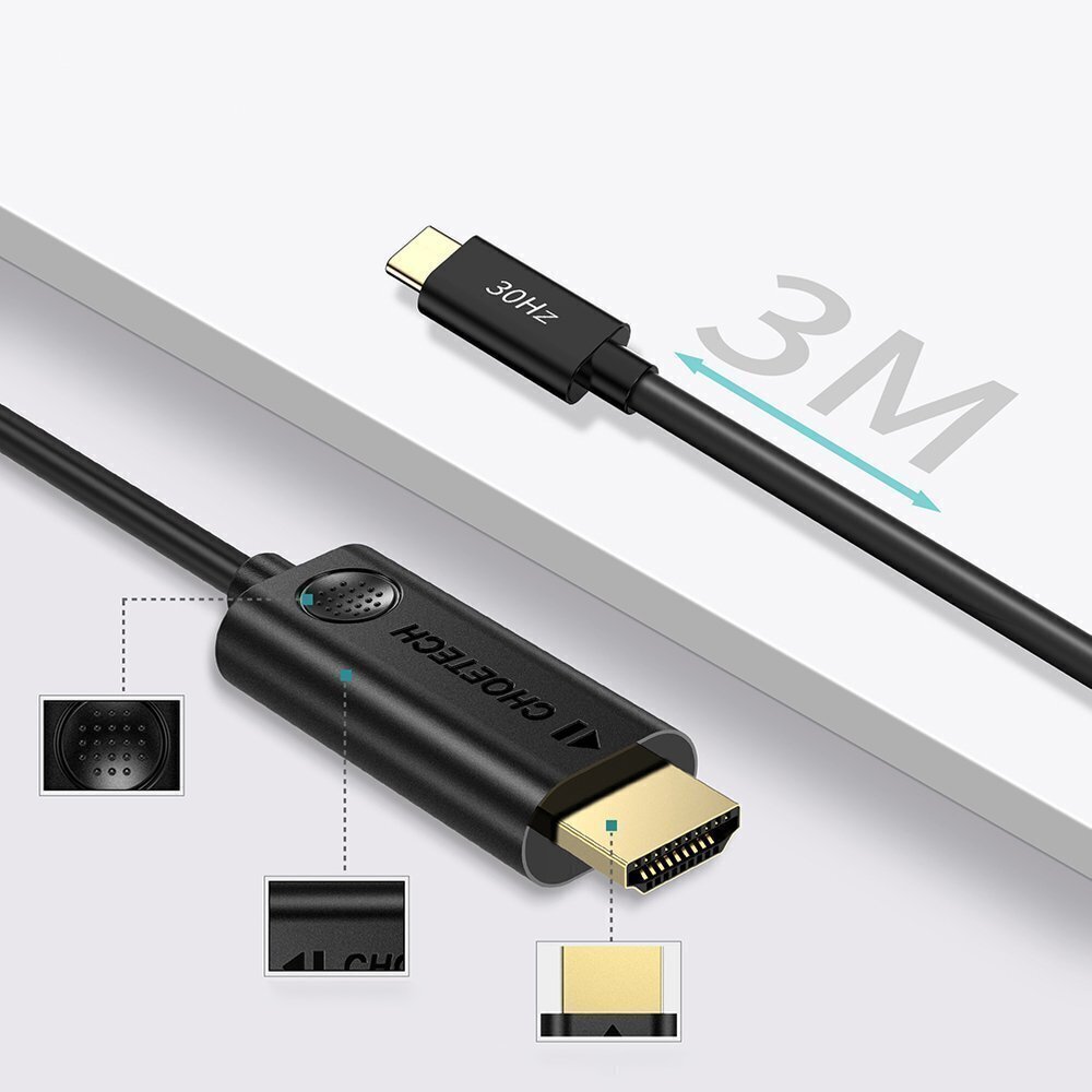 Choetech USB-C - HDMI, 3 m hinta ja tiedot | Puhelinkaapelit | hobbyhall.fi