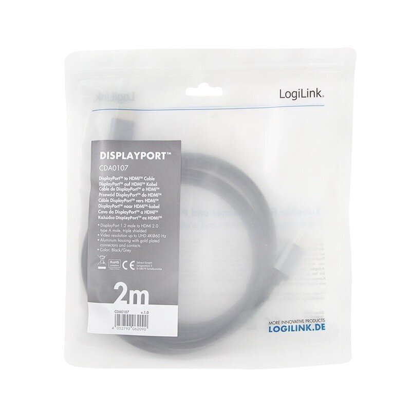 LogiLink Display port HDMI 2m hinta ja tiedot | Kaapelit ja adapterit | hobbyhall.fi