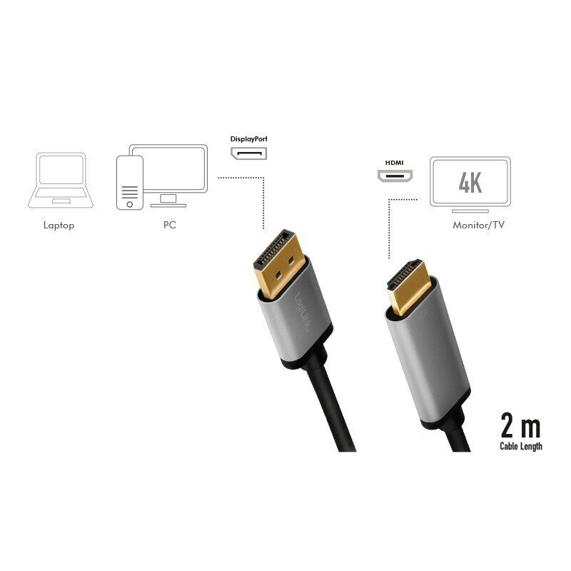 LogiLink Display port HDMI 2m hinta ja tiedot | Kaapelit ja adapterit | hobbyhall.fi