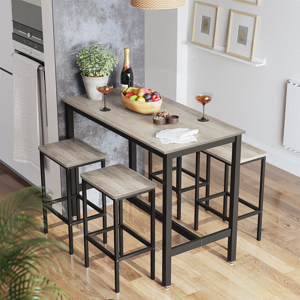 Baaripöytä ja tuolit Greige 120 x 60 x 90 cm, harmaa/musta hinta ja tiedot | Ruokailuryhmät | hobbyhall.fi