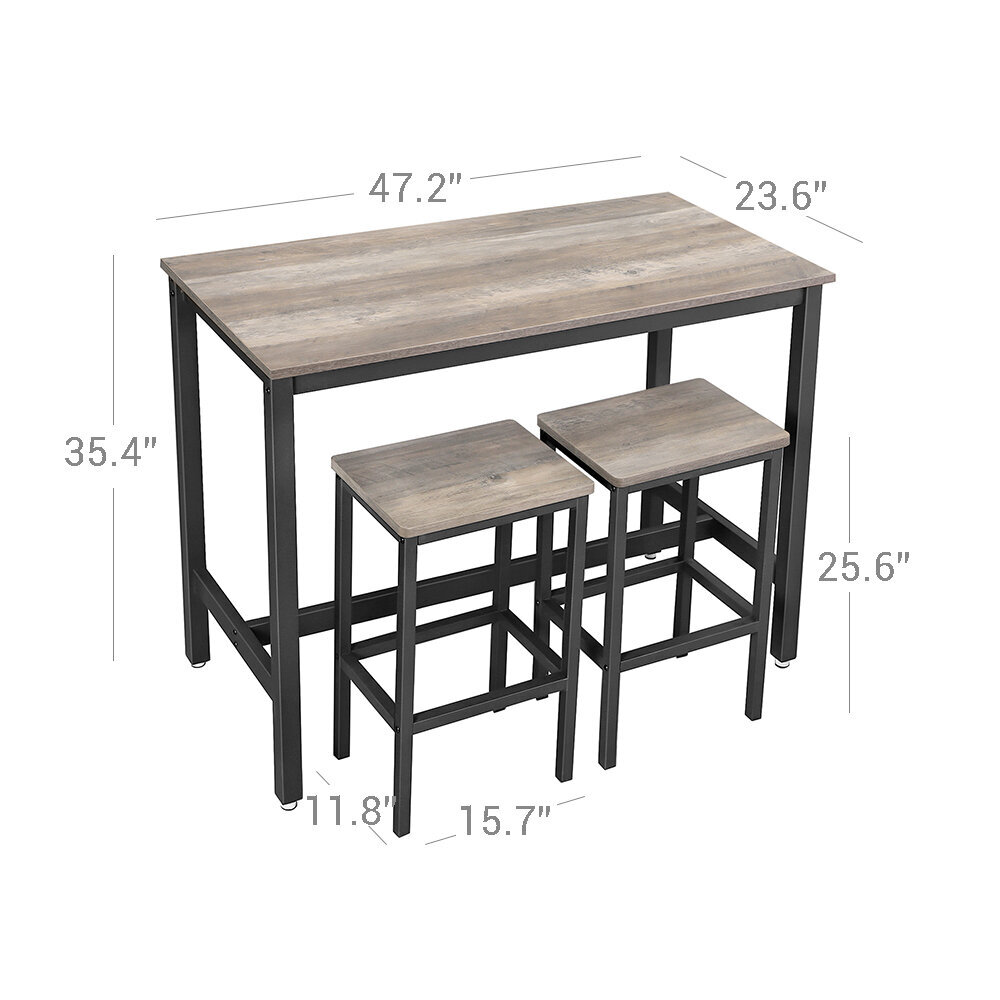 Baaripöytä ja tuolit Greige 120 x 60 x 90 cm, harmaa/musta hinta ja tiedot | Ruokailuryhmät | hobbyhall.fi