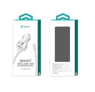 Autolaturi Devia Smart Series Car Charger Suit with Lightning Cable 2xUSB, 2.4A hinta ja tiedot | Puhelimen laturit | hobbyhall.fi