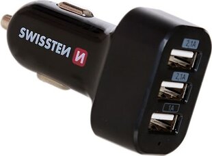 Laturi Swissten USB 2x2.1A + 1A, musta hinta ja tiedot | Puhelimen laturit | hobbyhall.fi