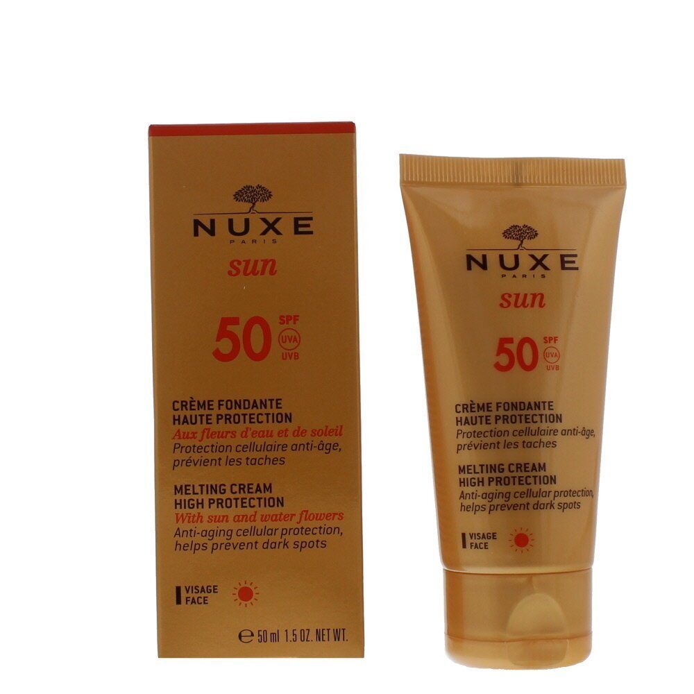 Nuxe Sun Melting SPF50 aurinkosuojavoide kasvoille 50 ml hinta ja tiedot | Aurinkovoiteet | hobbyhall.fi