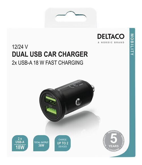 DELTACO USB, USB-A 18 W, 3A hinta ja tiedot | Puhelimen laturit | hobbyhall.fi