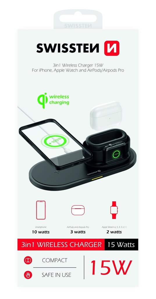 Swissten 3in1 Wireless 15W hinta ja tiedot | Puhelimen laturit | hobbyhall.fi