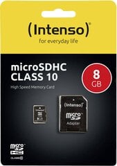 Muistikortti Intenso Micro SDHC 8GB Class 10 + sovitin hinta ja tiedot | Puhelimen muistikortit | hobbyhall.fi