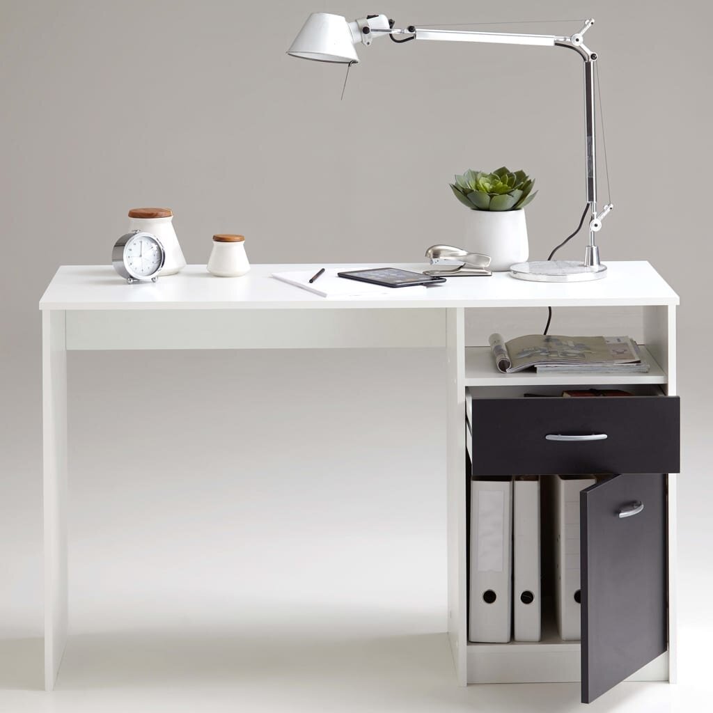 FMD Työpöytä vetolaatikolla 123x50x76,5 cm valkoinen ja musta hinta ja tiedot | Tietokonepöydät ja työpöydät | hobbyhall.fi