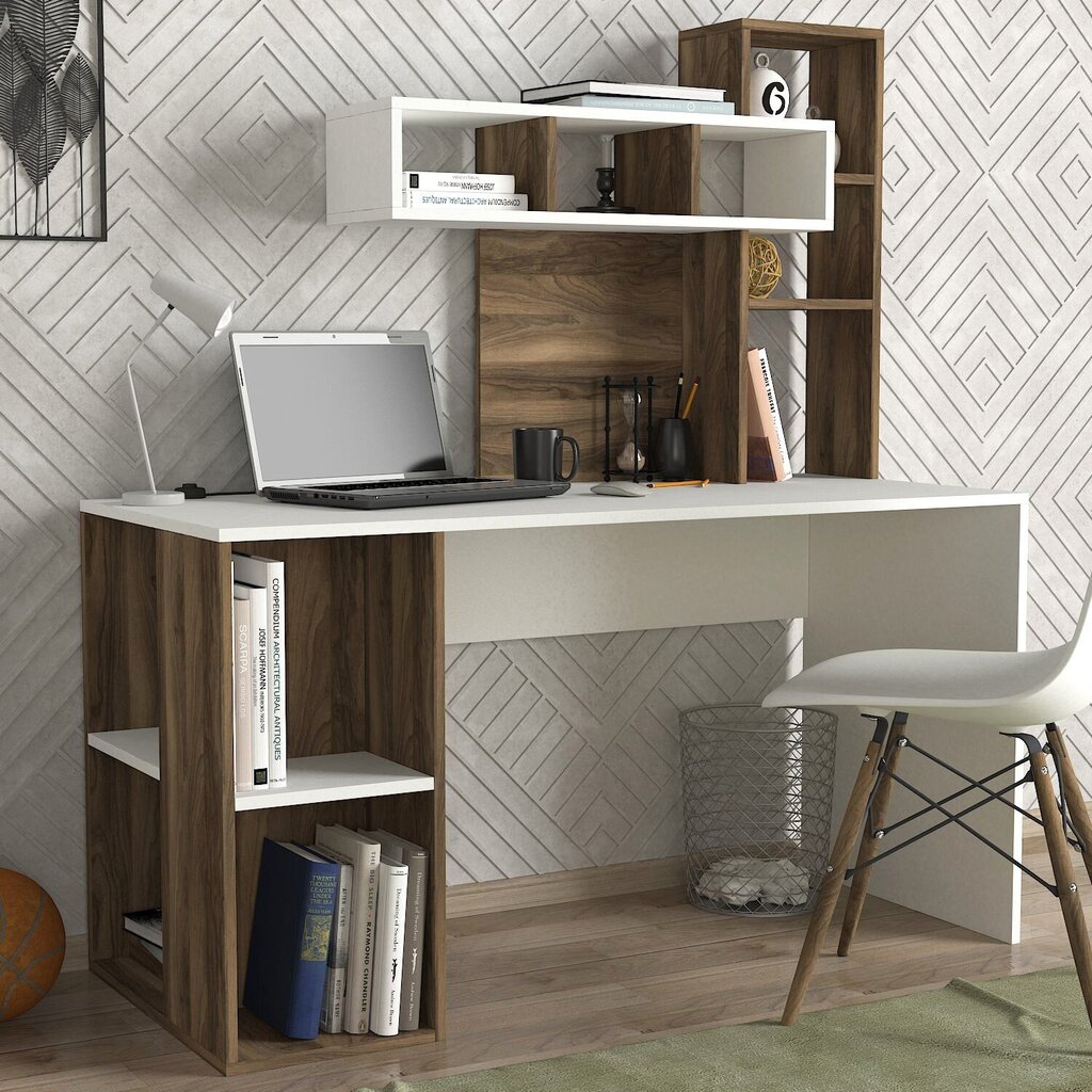 Coral-työpöytä, valkoinen/ruskea hinta ja tiedot | Tietokonepöydät ja työpöydät | hobbyhall.fi