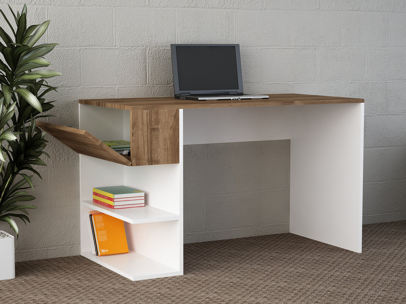 Kalune Design 756 -työpöytä, valkoinen/ruskea hinta ja tiedot | Tietokonepöydät ja työpöydät | hobbyhall.fi