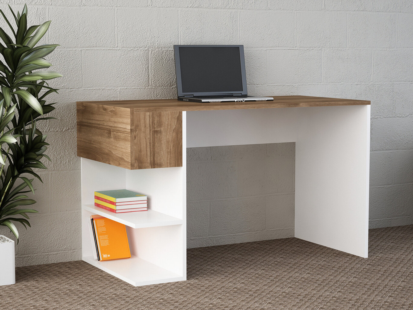 Kalune Design 756 -työpöytä, valkoinen/ruskea hinta ja tiedot | Tietokonepöydät ja työpöydät | hobbyhall.fi