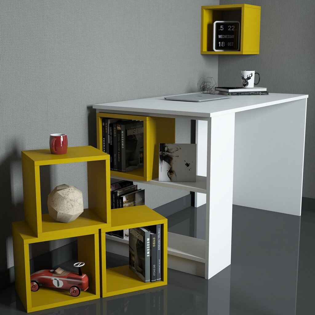 Kalune Design 845 (I) -työpöytä, valkoinen/keltainen hinta ja tiedot | Tietokonepöydät ja työpöydät | hobbyhall.fi