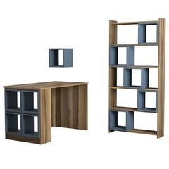 Kalune Design 845 (II) -työpöytä, seinähylly ja kirjahylly, ruskea/sininen hinta ja tiedot | Tietokonepöydät ja työpöydät | hobbyhall.fi