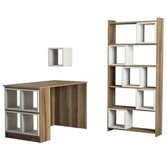 Kalune Design 845 (II) -työpöytä, seinähylly ja kirjahylly, ruskea/beige hinta ja tiedot | Tietokonepöydät ja työpöydät | hobbyhall.fi