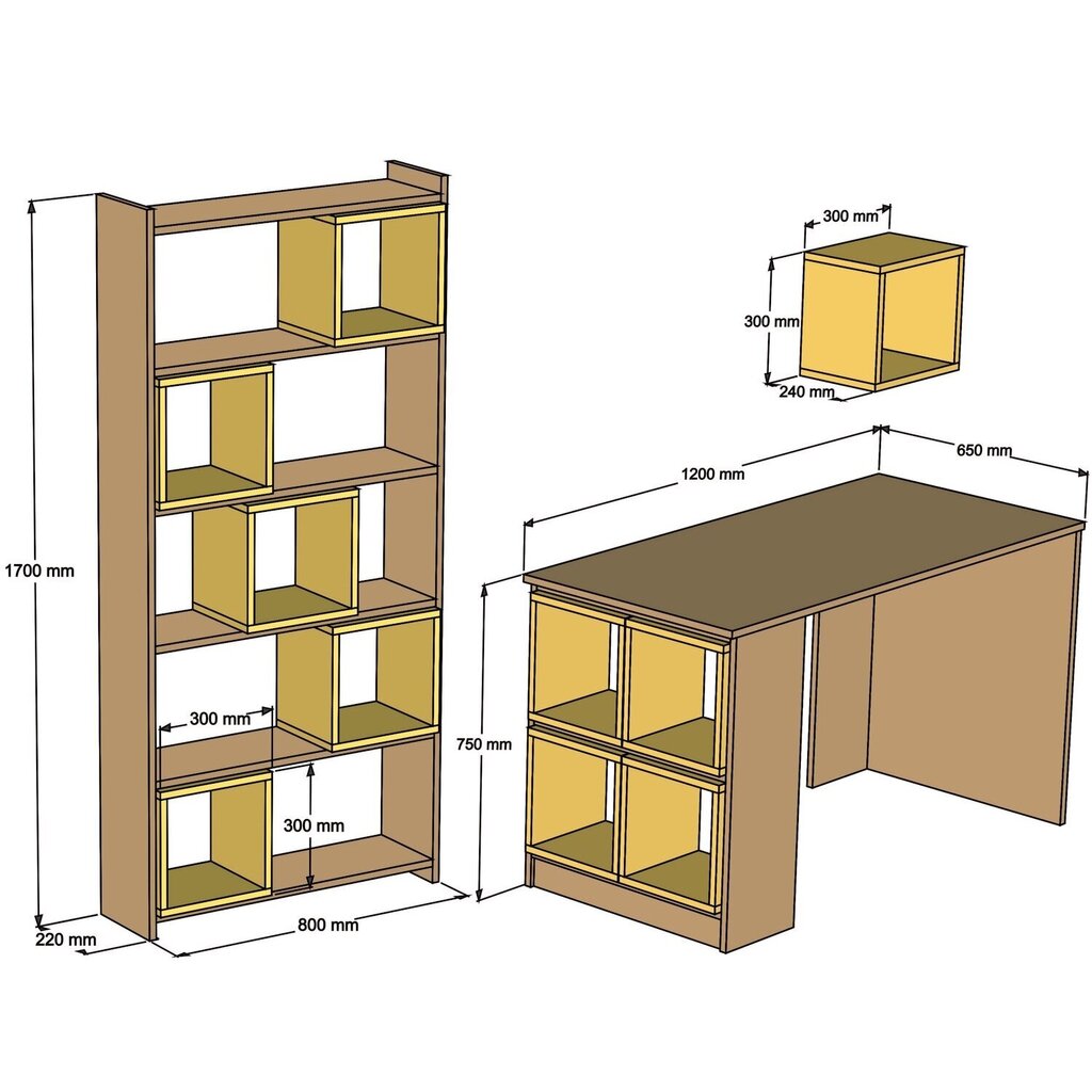 Kalune Design 845 (II) -työpöytä ja kirjahylly, valkoinen/keltainen hinta ja tiedot | Tietokonepöydät ja työpöydät | hobbyhall.fi