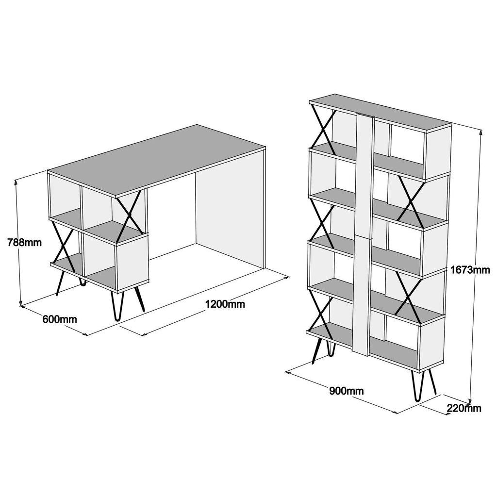 Kalune Design 845 (IV) -työpöytä ja kirjahylly, musta/ruskea hinta ja tiedot | Tietokonepöydät ja työpöydät | hobbyhall.fi