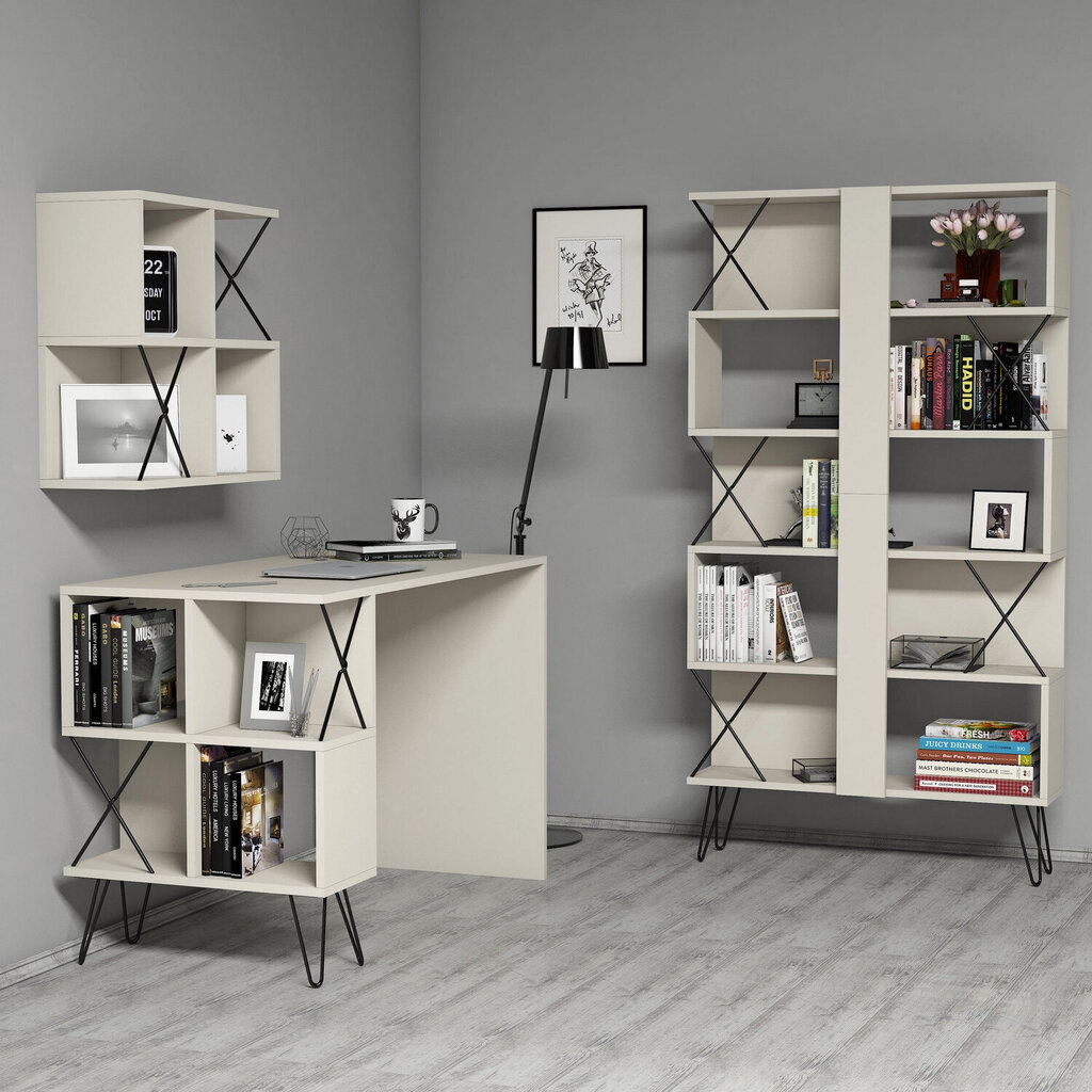 Kalune Design 845 (III) -työpöytä, hylly ja seinähylly, musta/beige hinta ja tiedot | Tietokonepöydät ja työpöydät | hobbyhall.fi