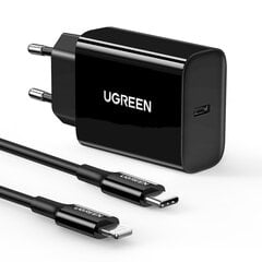 Ugreen USB-matkalaturi Type C 20W Virtalähde + USB-kaapeli Type C musta (50799) hinta ja tiedot | Puhelimen laturit | hobbyhall.fi