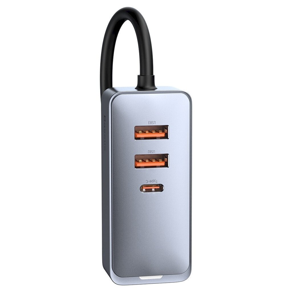 Baseus Share Together autolaturi jatkojohdolla, 3x USB, USB-C, 120W (harmaa) hinta ja tiedot | Puhelimen laturit | hobbyhall.fi