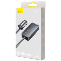 Baseus Share Together autolaturi jatkojohdolla, 3x USB, USB-C, 120W (harmaa) hinta ja tiedot | Puhelimen laturit | hobbyhall.fi