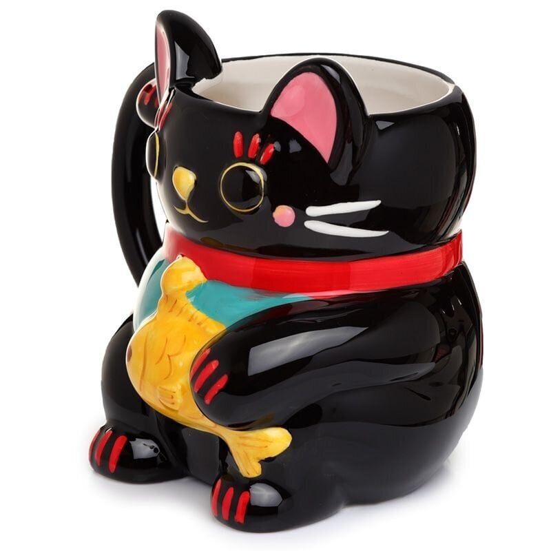 Muki Maneki Neko Cat Happiness musta hinta ja tiedot | Hauskat mukit | hobbyhall.fi