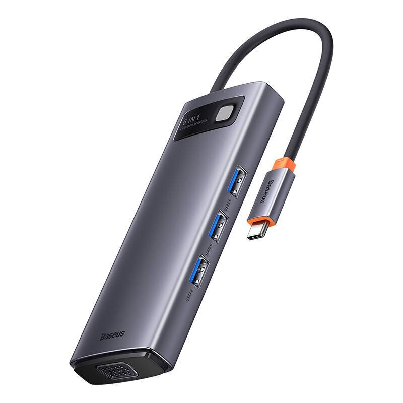 Hub 6in1 Baseus Metal Gleam Series, USB-C to 3x USB 3.0 + HDMI + USB-C PD + VGA hinta ja tiedot | Adapterit | hobbyhall.fi