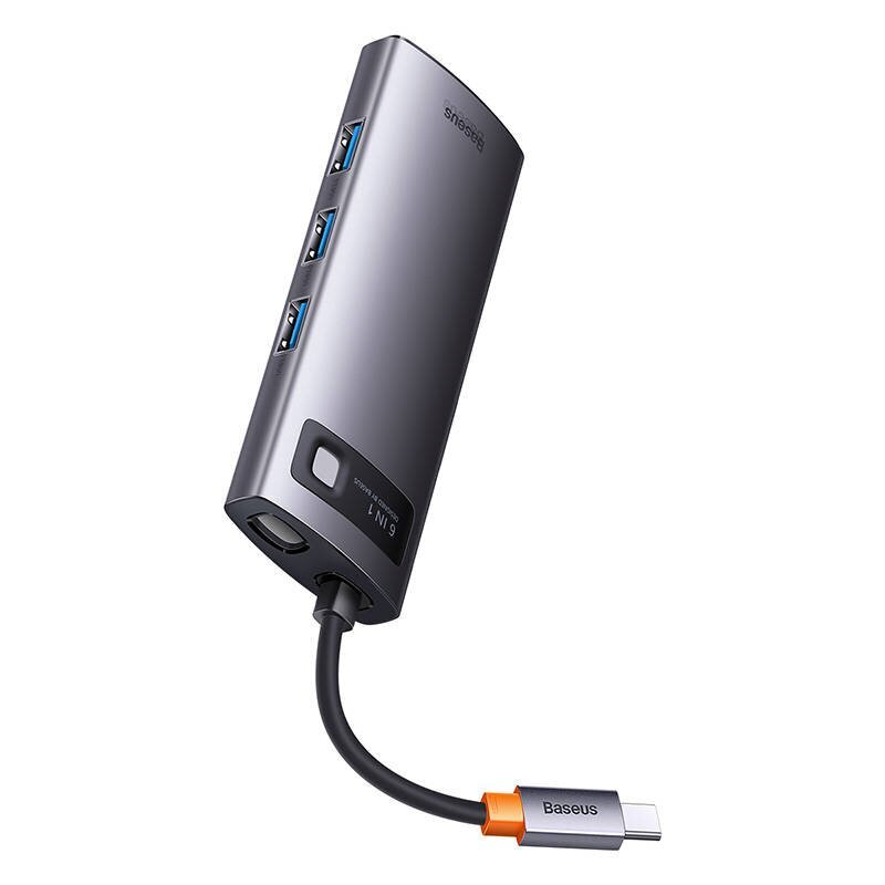 Metallinen USB-C-telakka 6in1 HDMI 3xUSB 3.2 Power Delivery VGA, harmaa hinta ja tiedot | Adapterit | hobbyhall.fi