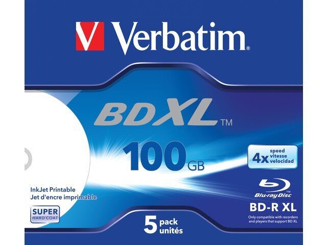 Verbatim Blu-ray-levy BD-R XL 100 Gt / 540 min 4x, kokonaan tulostettava, 5 kpl hinta ja tiedot | Vinyylilevyt, CD-levyt, DVD-levyt | hobbyhall.fi