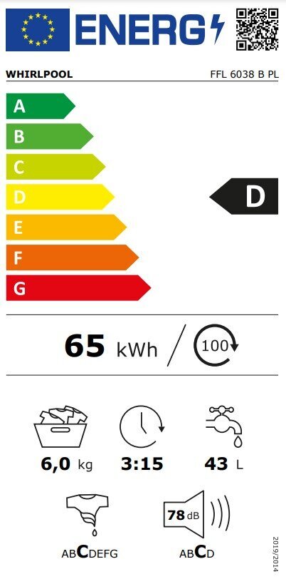 Whirlpool FFL 6038 B PL hinta ja tiedot | Pyykinpesukoneet | hobbyhall.fi
