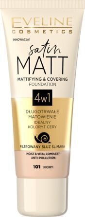 Eveline Satin Matt 4w1, meikkivoide, 101 Ivory, 30 ml hinta ja tiedot | Meikkivoiteet ja puuterit | hobbyhall.fi