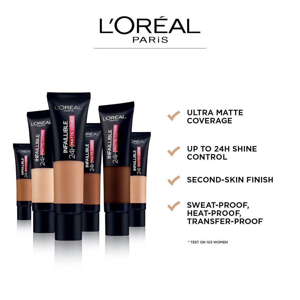 L'Oreal Paris Infallible 24H Matte Cover Foundation meikkivoide 30 ml, 25 Rose Ivory hinta ja tiedot | Meikkivoiteet ja puuterit | hobbyhall.fi