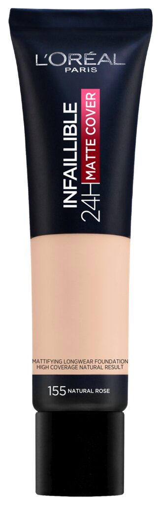 L'Oreal Paris Infallible 24H Matte Cover Foundation meikkivoide 30 ml, 155 Natural Rose hinta ja tiedot | Meikkivoiteet ja puuterit | hobbyhall.fi