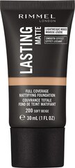 Rimmel London Lasting Matte Full Coverage meikkivoide 30 ml, 200 Soft Beige hinta ja tiedot | Meikkivoiteet ja puuterit | hobbyhall.fi