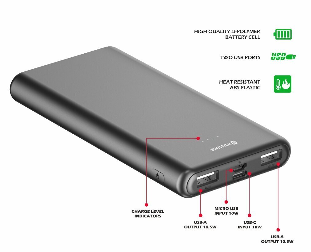 Swissten Worx II 10000 mAh hinta ja tiedot | Varavirtalähteet | hobbyhall.fi