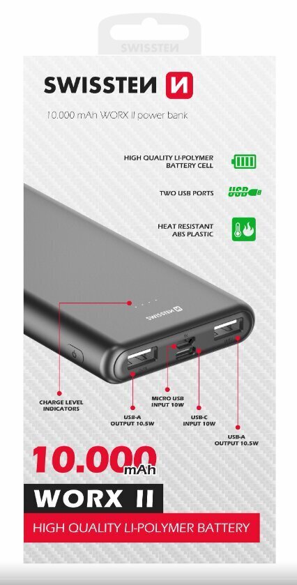 Swissten Worx II 10000 mAh hinta ja tiedot | Varavirtalähteet | hobbyhall.fi