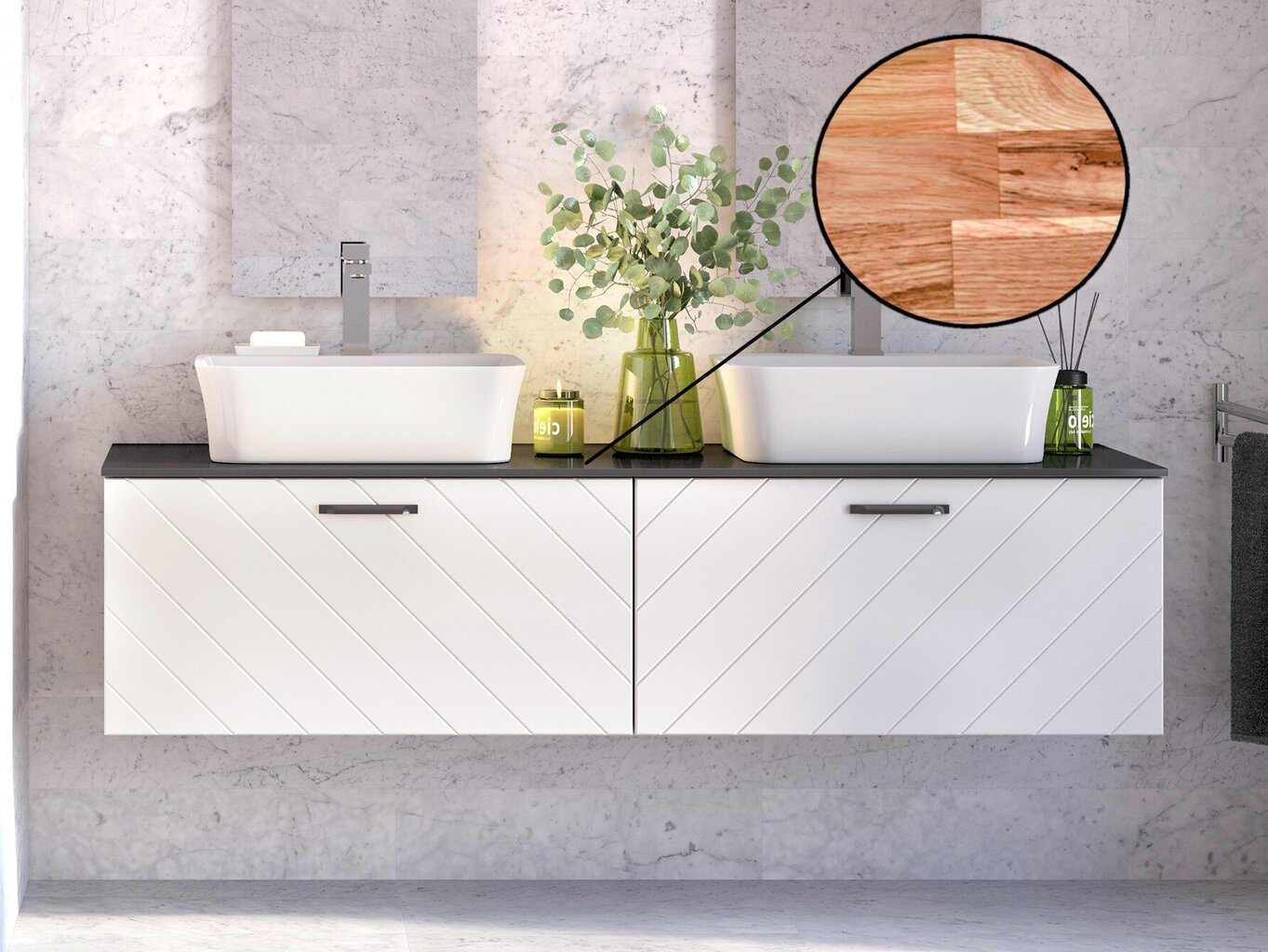 Besco Floo 120 kylpyhuonekaappi tammisella tasolla, valkoinen/musta hinta ja tiedot | Kylpyhuonekaapit | hobbyhall.fi