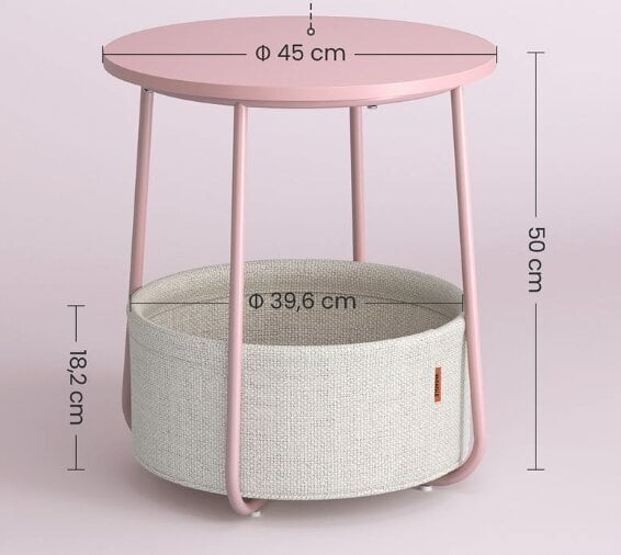 Yöpöytä, 45 x 50 cm, vaaleanpunainen ja valkoinen hinta ja tiedot | Yöpöydät | hobbyhall.fi