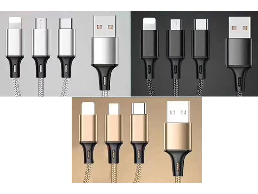 3in1 usb-kaapeli iPhonelle/micro-usb/type-c 1,2m hinta ja tiedot | Puhelinkaapelit | hobbyhall.fi