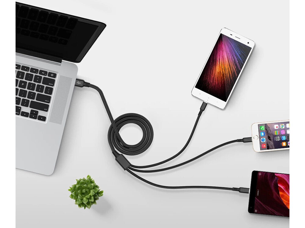 3in1 usb-kaapeli iPhonelle/micro-usb/type-c 1,2m hinta ja tiedot | Puhelinkaapelit | hobbyhall.fi