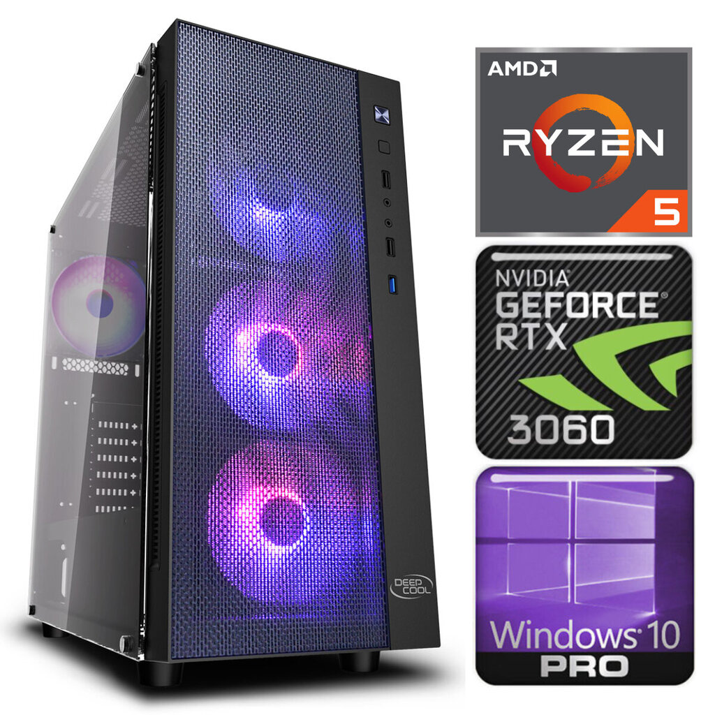 INTOP Ryzen 5 3600 16GB 240SSD M.2 NVME+1TB RTX3060 12GB WIN10Pro hinta ja tiedot | Pöytätietokoneet | hobbyhall.fi