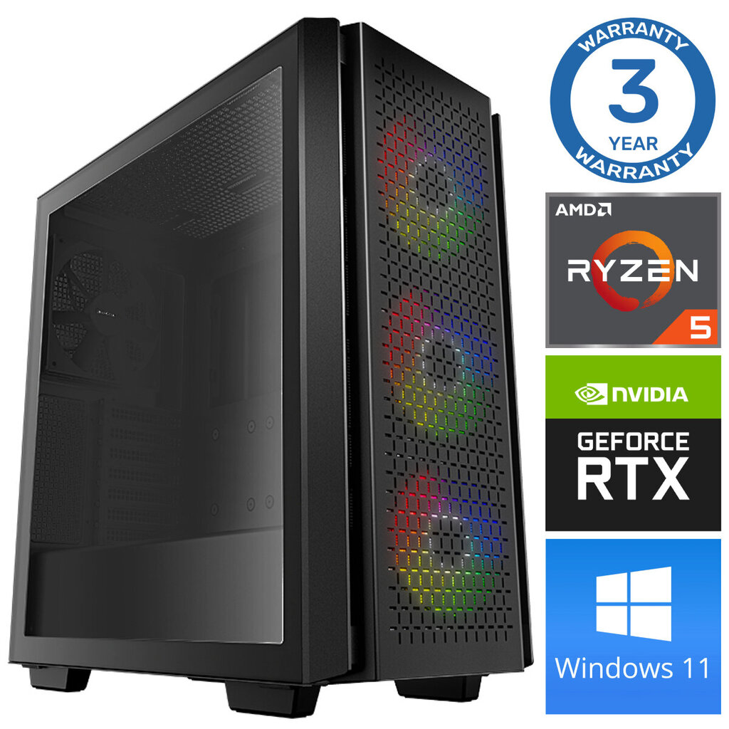 Intop Ryzen 5 5600X 16GB 480SSD M.2 NVME+1TB RTX4060Ti 8GB WIN11Pro hinta ja tiedot | Pöytätietokoneet | hobbyhall.fi