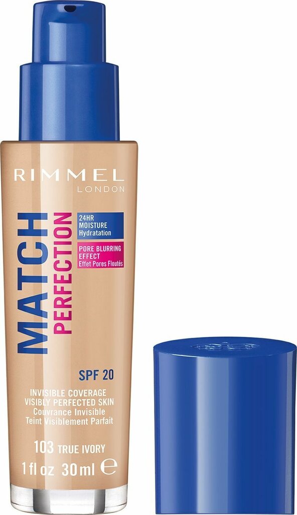Rimmel London Match Perfection SPF20 -meikkivoide, 30 ml, 103 True Ivory hinta ja tiedot | Meikkivoiteet ja puuterit | hobbyhall.fi
