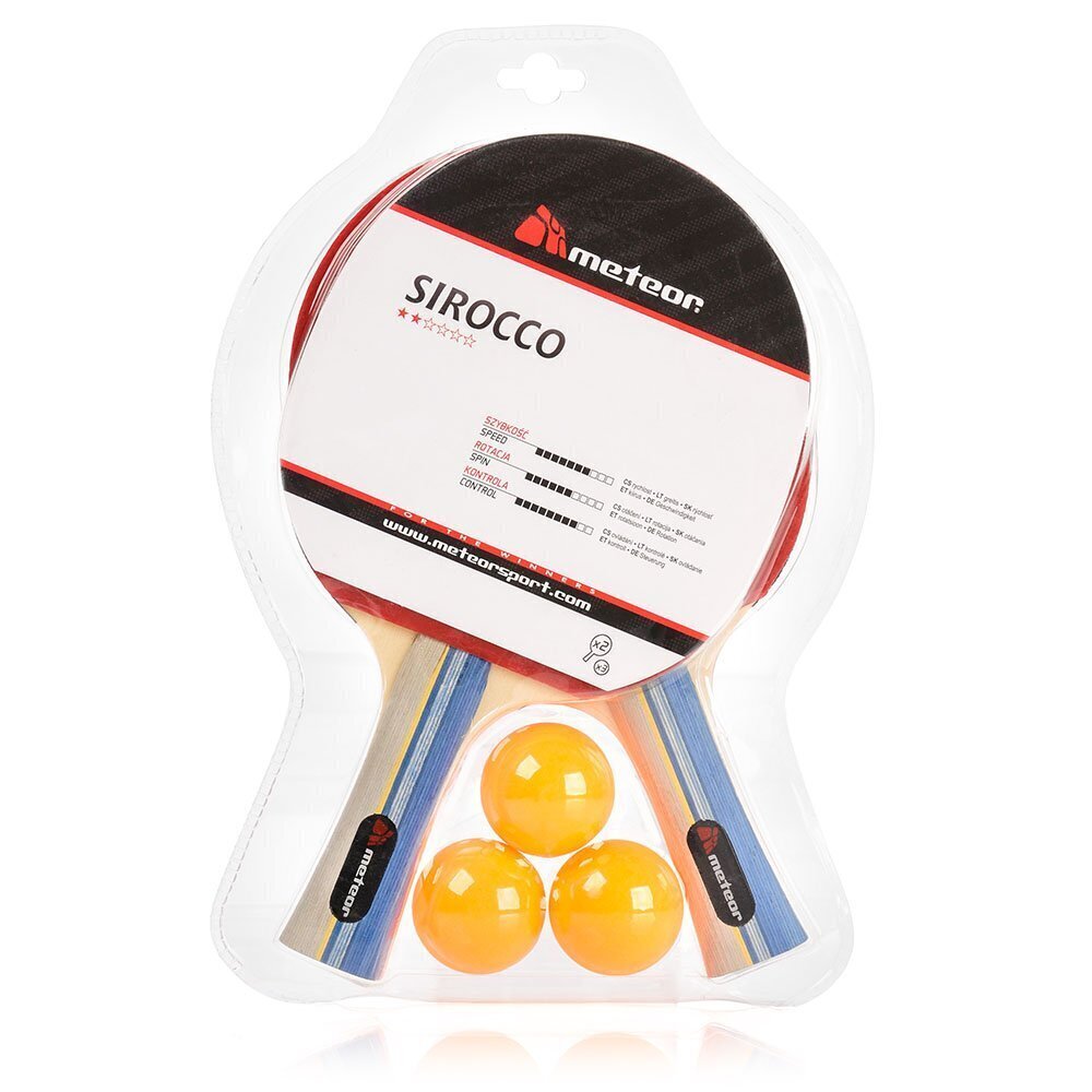 Meteor Sirocco, Pöytätennissetti 2 mailaa sekä 3 palloa hinta ja tiedot | Pingismailat | hobbyhall.fi