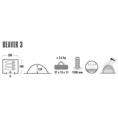 High Peak Beaver 3 10322, sinisen värisen kolmen hengen teltta hinta ja tiedot | Teltat | hobbyhall.fi