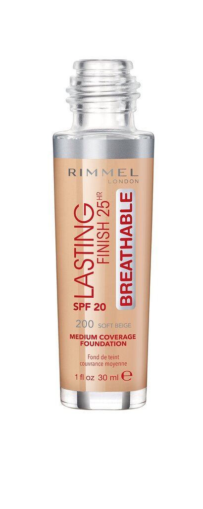 Rimmel London Lasting Finish Breathable meikkivoide 30 ml, 200 Soft Beige hinta ja tiedot | Meikkivoiteet ja puuterit | hobbyhall.fi